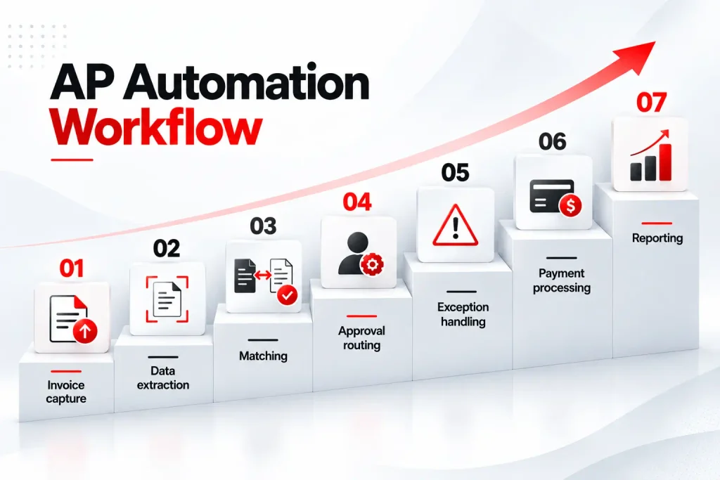 Ap Automation workflow diagram showing invoice capture to payment process