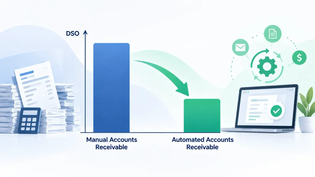 DSO reduction chart showing manual vs automated accounts receivable processing