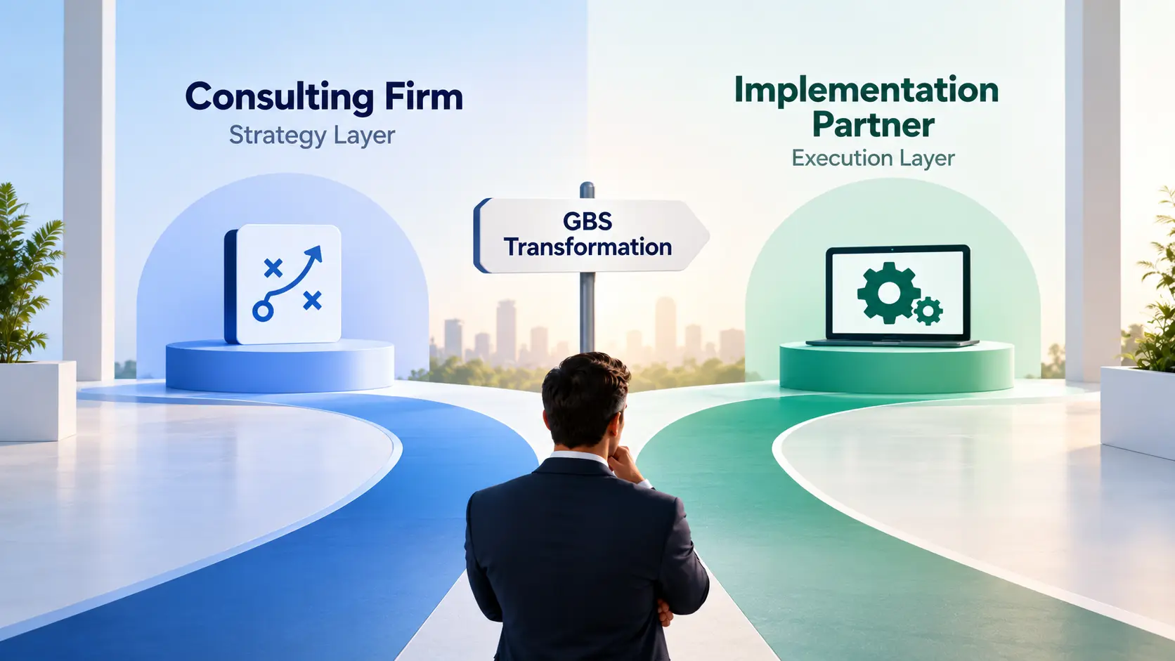 GBS transformation decision: implementation partner vs consulting firm for finance shared services