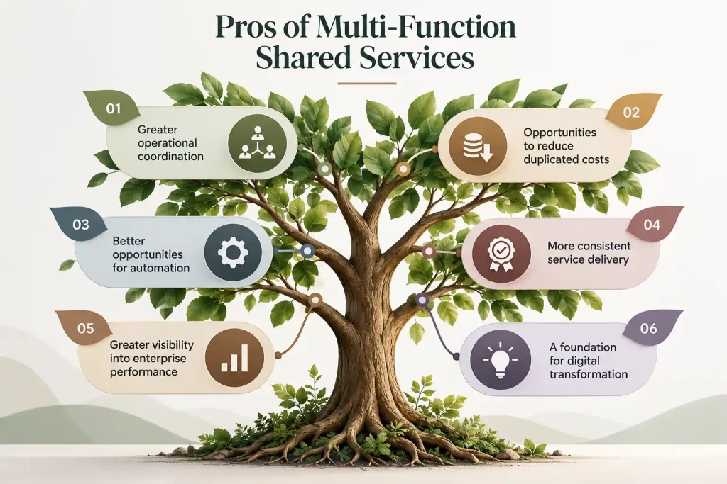 Multi-function shared services benefits