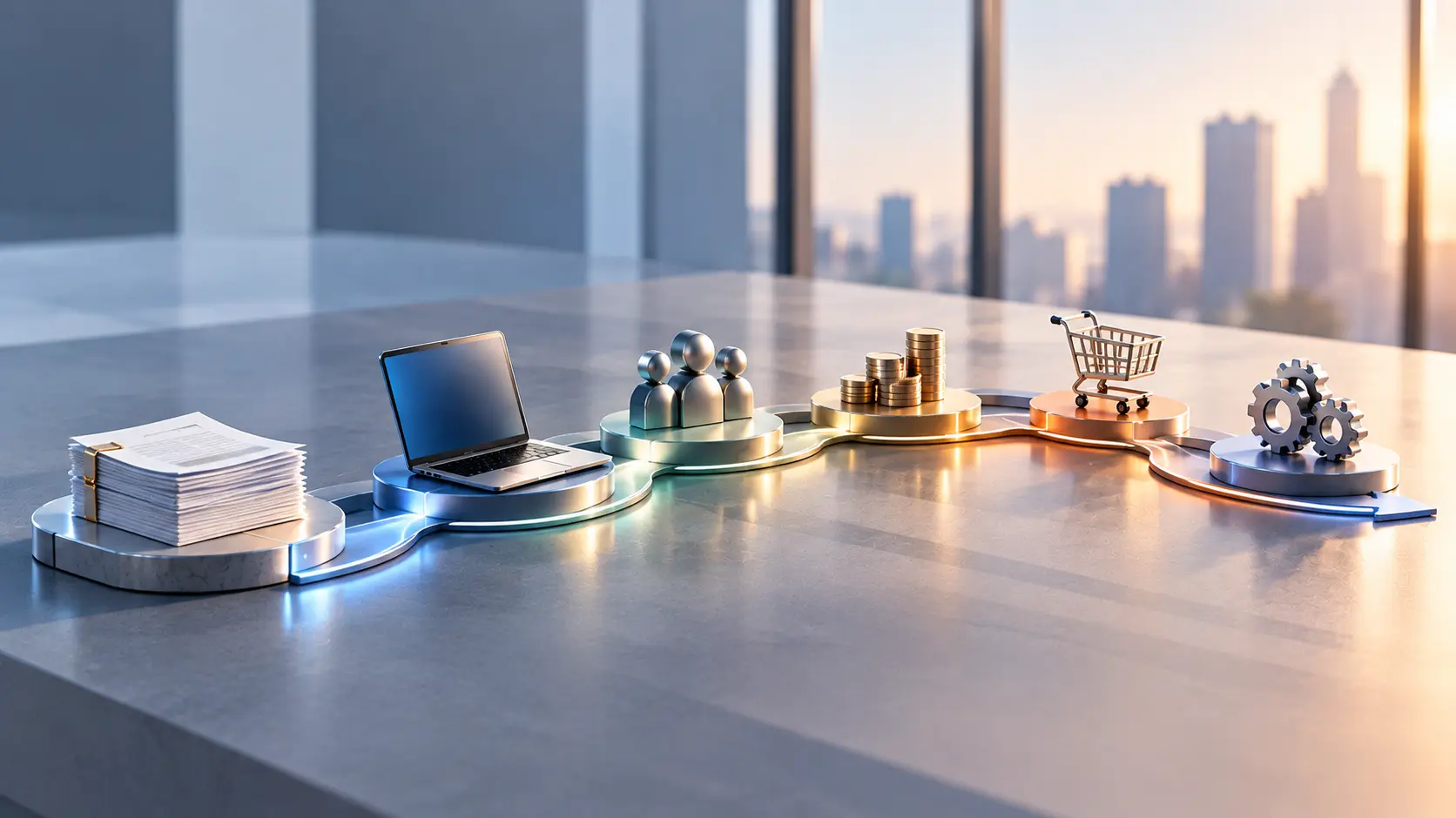 Modern GBS operations workflow with connected business functions.
